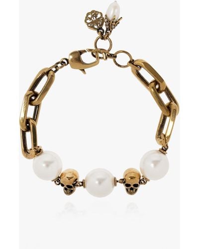 Alexander McQueen Faux Pearl And Skull Bracelet - Metallic