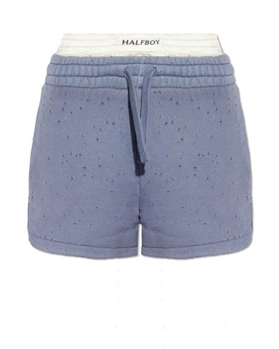 Halfboy Shorts With Vintage Effect, - Blue
