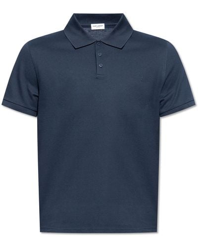 Saint Laurent Cotton Polo Shirt With Logo, - Blue