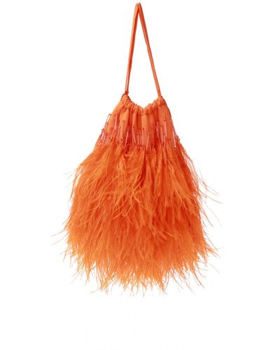 The Attico Greta Feather Embellished Clutch - Orange