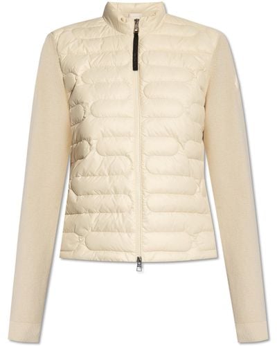 Moncler Cardigan With Quilted Front, - Natural