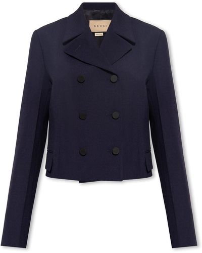 Gucci Cropped Jacket In Wool - Blue
