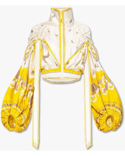 Zimmermann Silk Cropped Hoodie - Yellow