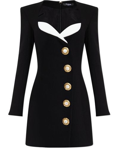 Balmain Crepe Mini Dress With Jewel Buttons - Black