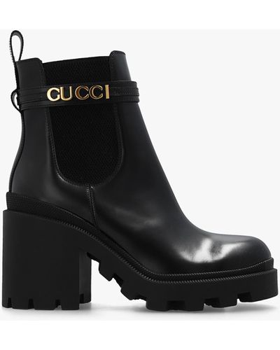 Gucci Leather Heeled Ankle Boots, - Black