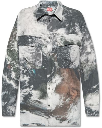 DIESEL S-dewny-cmf Planet-print Shirt - Grey