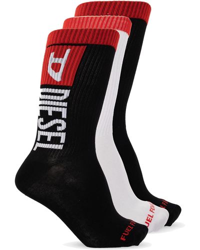 DIESEL 'skm-ray' Branded Socks Three-pack - Black