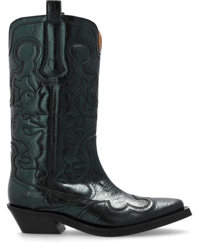 Ganni Cowboy Boots With Pattern, - Black