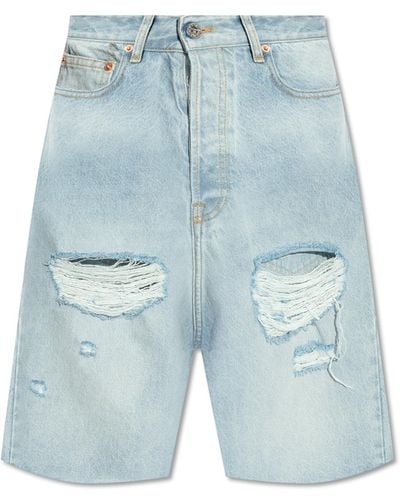 Vetements Distressed Denim Shorts, - Blue