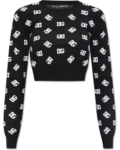 Dolce & Gabbana Cropped Top With Monogram, - Black