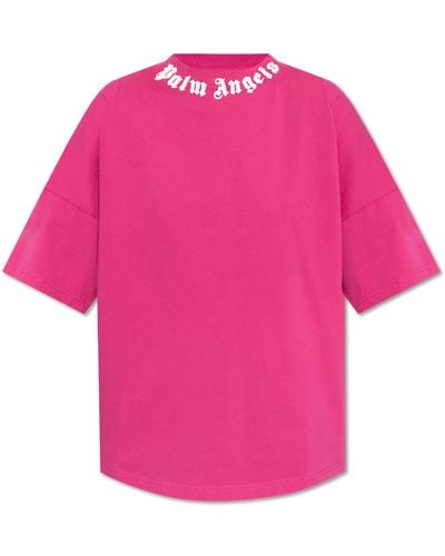 Palm Angels T-Shirt With Logo - Pink
