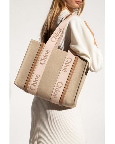 Chloé ‘Woody Medium’ Shopper Bag - Natural