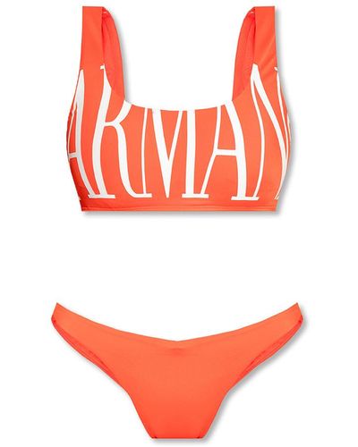 Emporio Armani Bikini With Logo Print - Orange