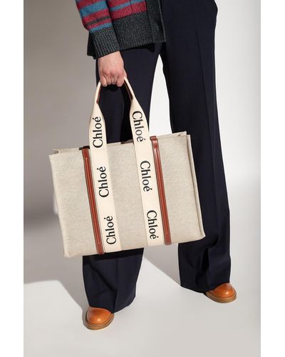 Chloé 'woody Large' Shopper Bag, - Natural