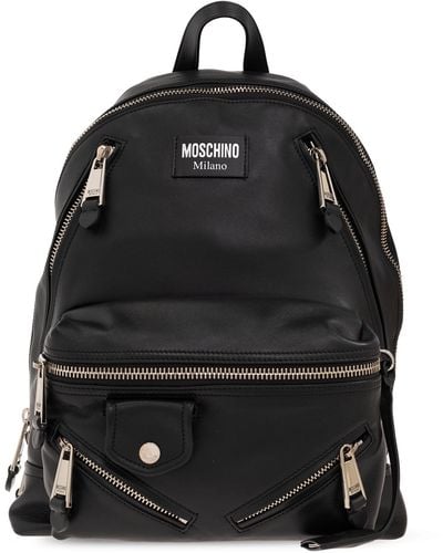 Moschino Leather Backpack, - Black