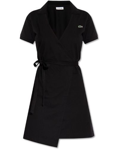 Lacoste Wrap-over Dress With Logo, - Black