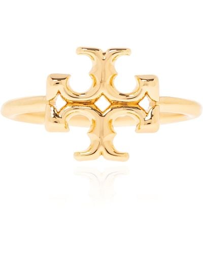 Tory Burch 'eleanor' Ring With Logo, - Metallic