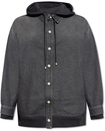 Loewe Denim Jacket With Hood, - Grey