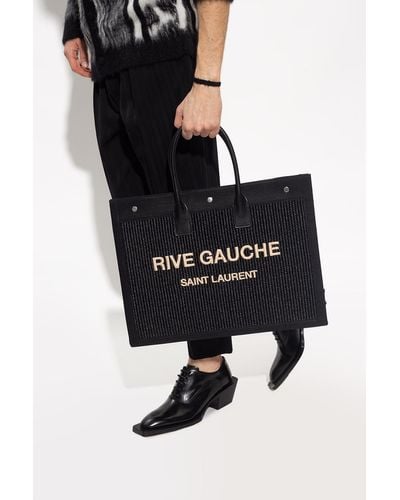 Saint Laurent Rive Gauche Linen Tote Bag - Black