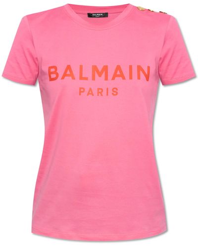 Balmain T-Shirt With Logo - Pink