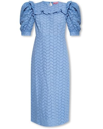 Custommade• 'kristy' Dress With Puff Sleeves, - Blue