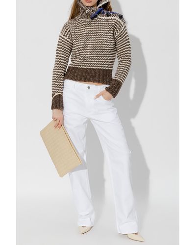 Bottega Veneta Brown Turtleneck Sweater With Decorative Knit - Multicolor
