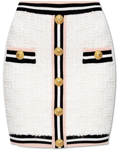Balmain Tweed Skirt, - White