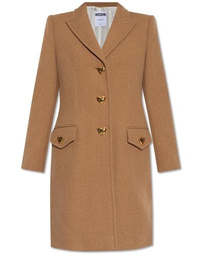 Moschino Coat With Heart-shaped Buttons, - Brown