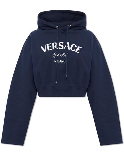 Versace Hoodie With Logo, - Blue