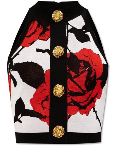 Balmain Floral Motif Top - Red