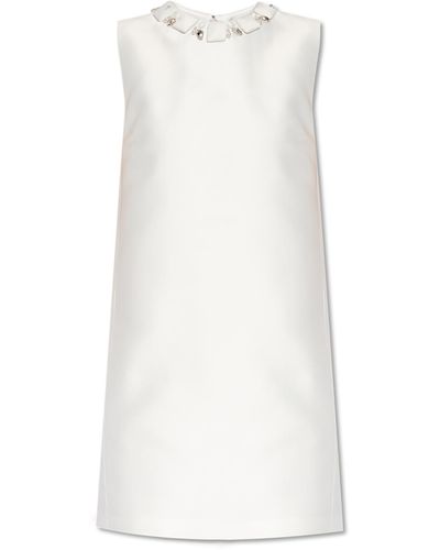 Versace Dress With Appliqués At The Neckline, - White