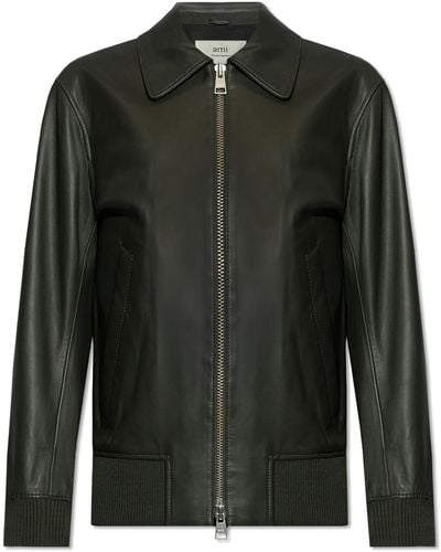 Ami Paris Leather Jacket, - Black