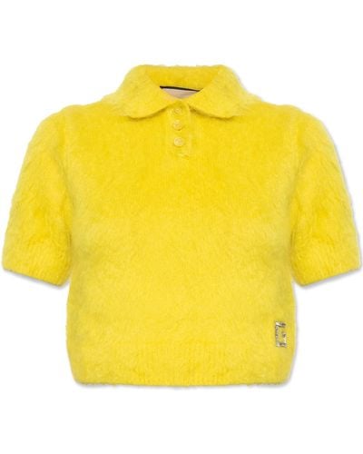 Gucci Cropped Crystal-embellished Wool, Mohair, Cashmere And Silk-blend Jumper - Yellow