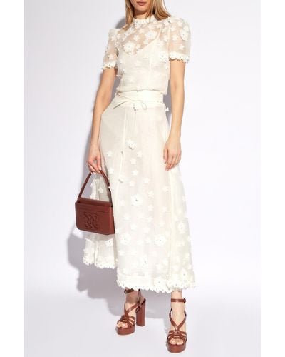 Zimmermann Skirt With Floral Motif, - White