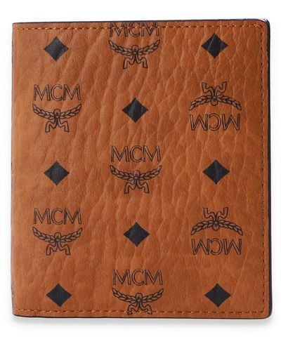 MCM Folded Wallet With Logo, - Brown