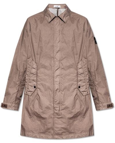 Stone Island Coat With Logo, - Brown