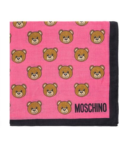 Moschino Scarf With Teddy Bear Motif, - Pink