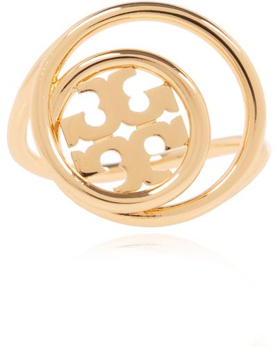 Tory Burch 'miller' Ring With Logo, - Metallic