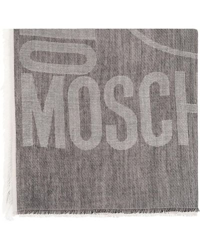 Moschino Logo-jacquard Frayed Edge Lurex Scarf - Grey