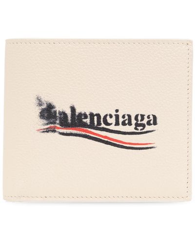 Balenciaga Foldable Wallet With Logo, - Natural