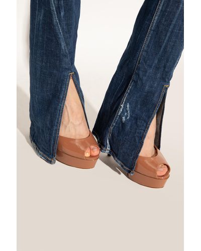 Casadei ‘Flora’ Glossy Platform Sandals - Brown