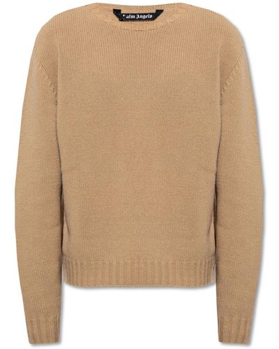 Palm Angels Wool Jumper With Logo, ' - Natural
