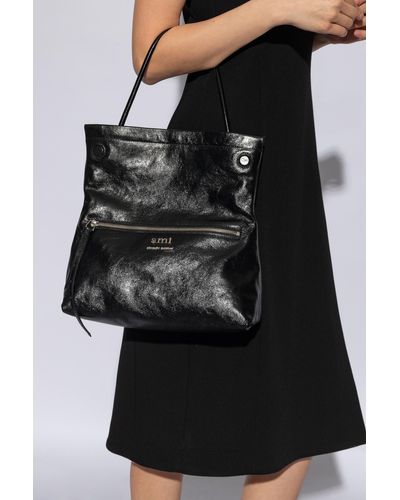 AMI Paris Grocery leather tote bag - Black