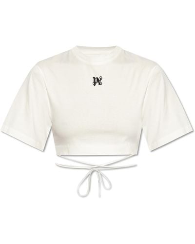 Palm Angels T-shirt Tied At The Back With Cords, - White