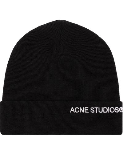 Acne Studios Beanie With Logo, - Black