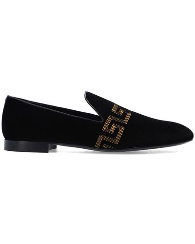 Versace Embroidered Velvet Loafers - Black