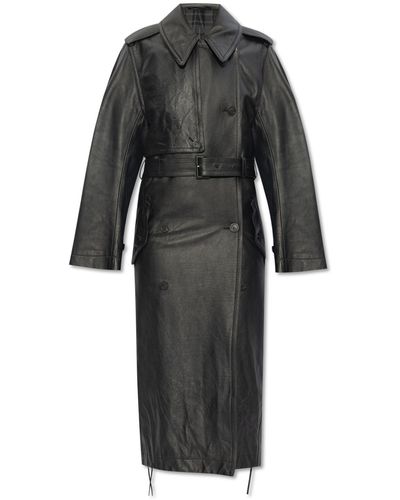 Balenciaga Leather Trench Coat, - Black