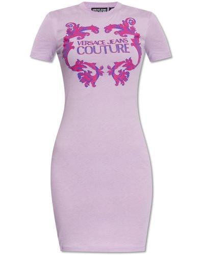 Versace Printed Dress, - Purple