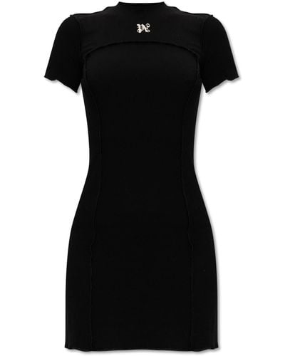 Palm Angels Ribbed Dress With Logo, - Black