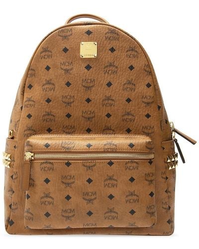 MCM Dual Stark Small Visetos Faux-Leather Backpack  - Brown